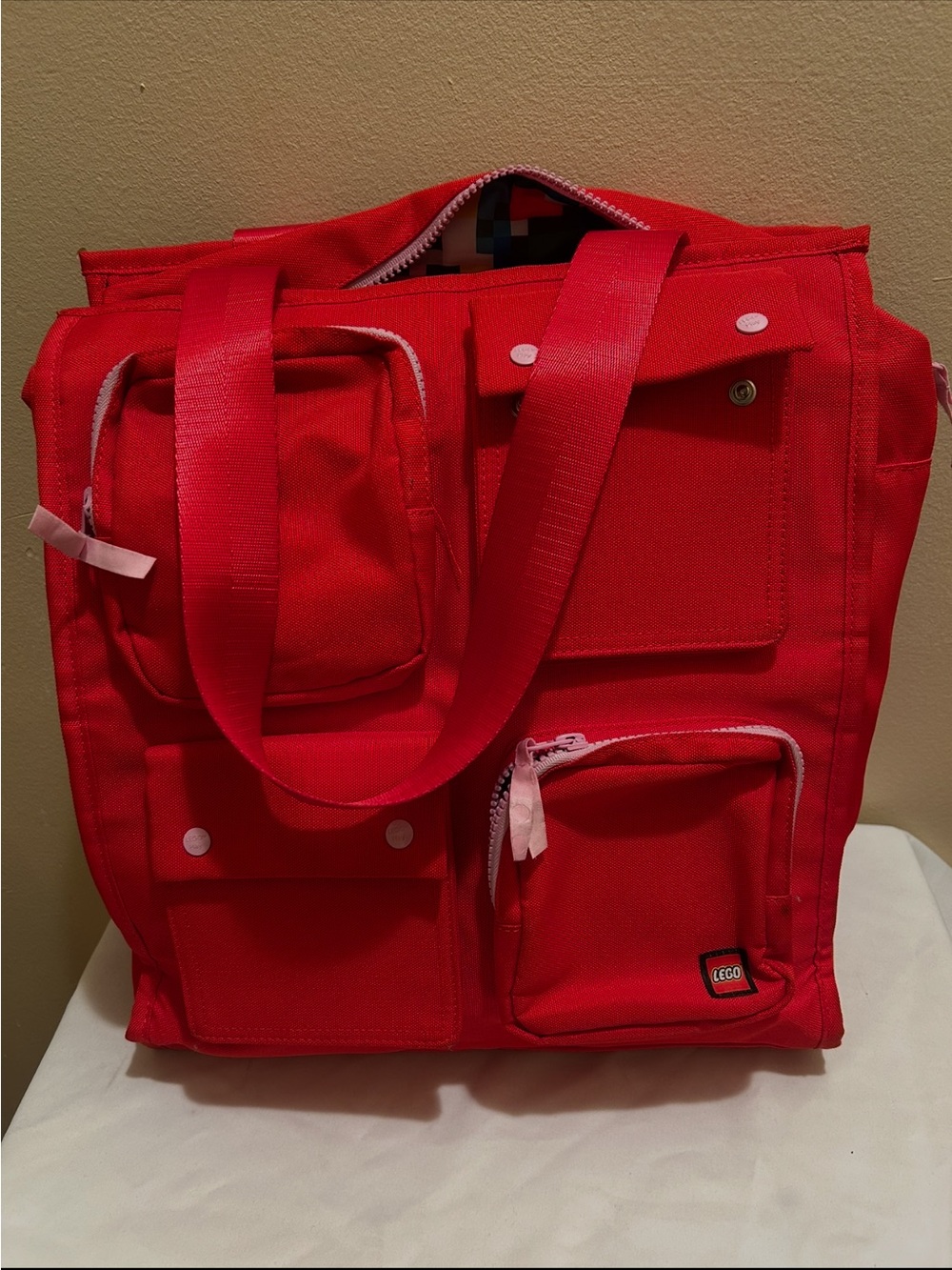 LEGO Red Canvas Utility Tote with Front Pockets